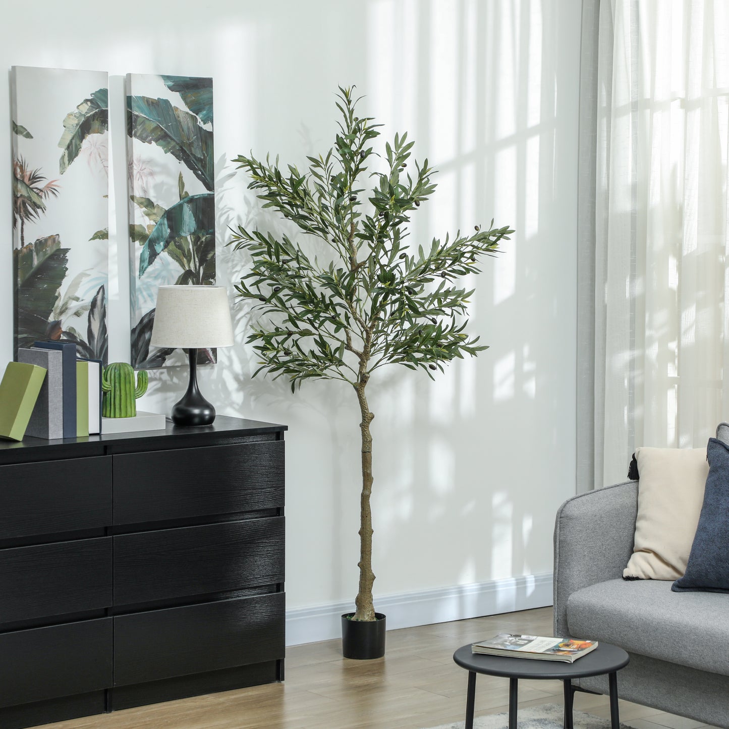 HOMCOM 6ft/ 180cm Decorative Artificial Plant, Silk Olive Tree with 900 Leaves and 40 Olive Fruits in Pot, Fake Plant for Home, Office, Living Room, Indoor Decor