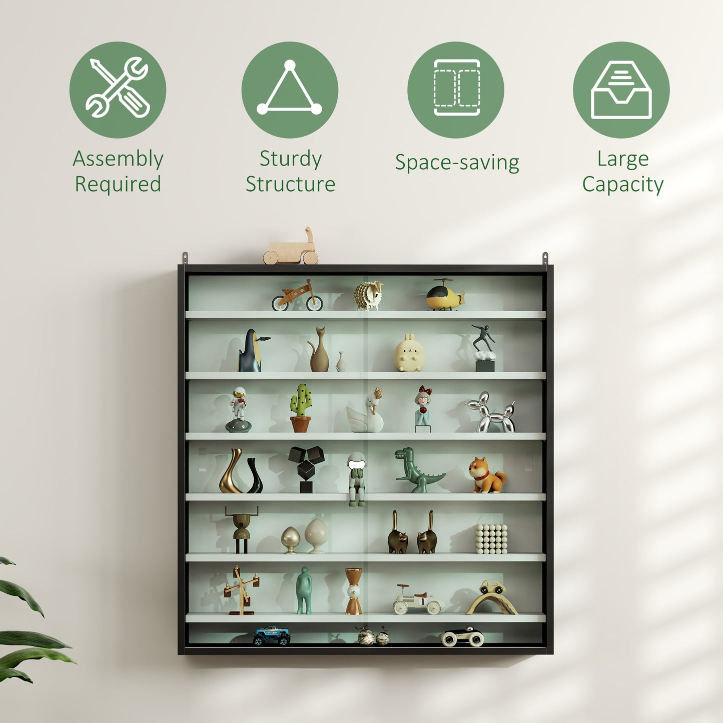 HOMCOM Six Shelf Display Cabinet, with Glass Doors - Black and White