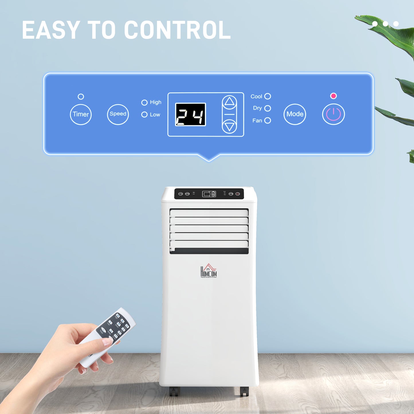 HOMCOM 10000 BTU Air Conditioning Unit, 3-in-1 Portable Air Conditioner, Dehumidifier, Cooling Fan with Remote Control, Digital Display, 2 Speeds, 24H Timer, Window Venting Kit, 30m²