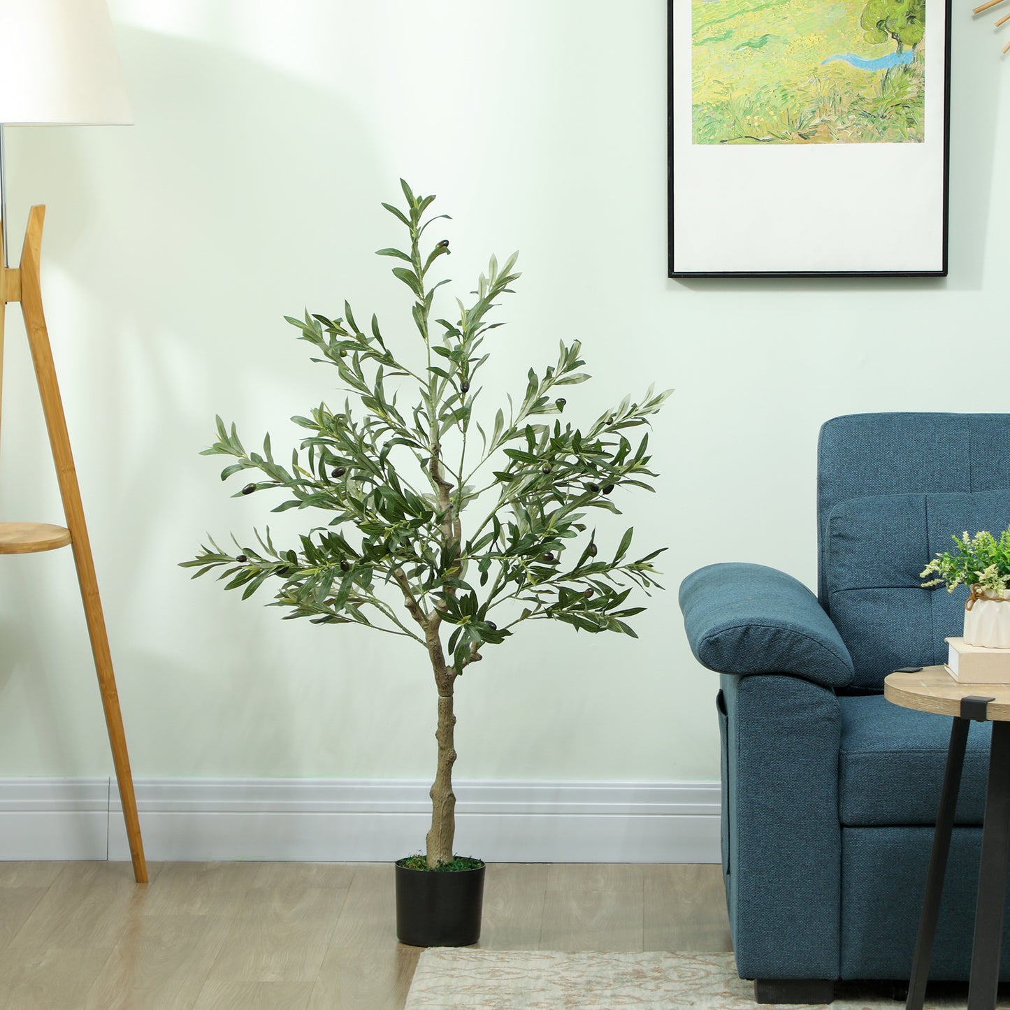 HOMCOM 4ft/ 120cm Decorative Artificial Plant, Silk Olive Tree with 450 Leaves and 20 Olive Fruits in Pot, Fake Plant for Home, Office, Living Room, Indoor Decor