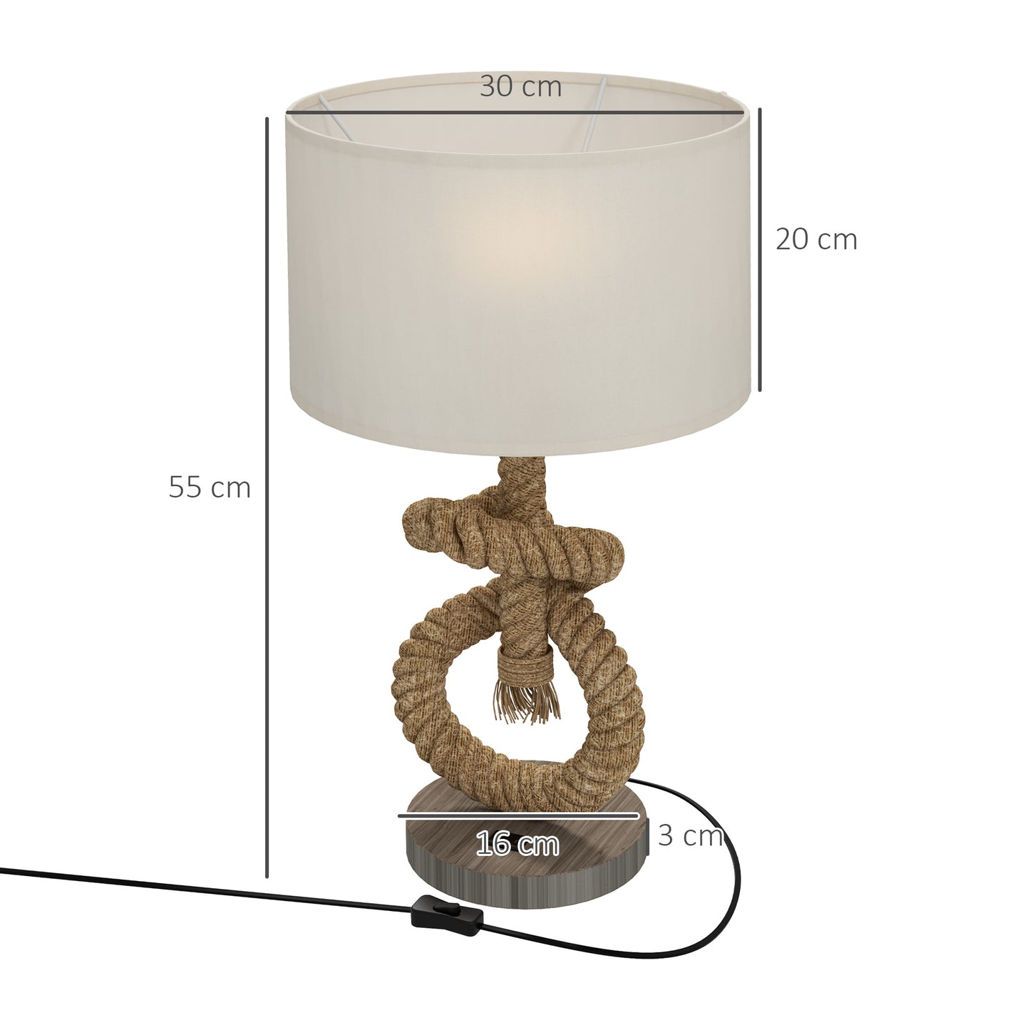 مصباح طاولة LED بحري من HOMCOM مع منفذ شحن USB، مصباح مكتب بجانب السرير لغرفة النوم وغرفة المعيشة والمكتب المنزلي