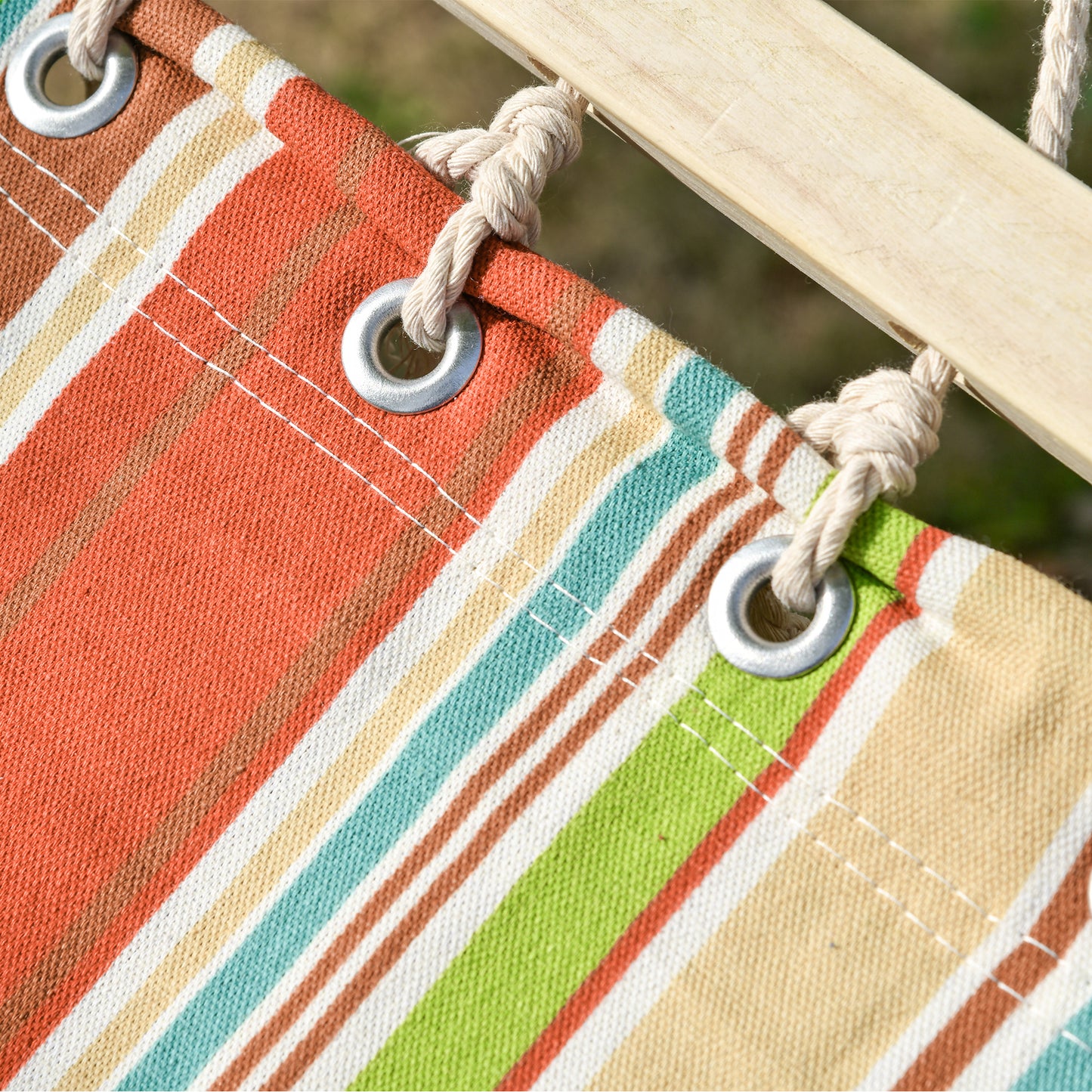 Outsunny Double Cotton Hammock Camping Swing Outdoor Garden Beach Stripe Hanging Bed with Pillow, 188 x 140 cm, 180 KG Capacity, Red