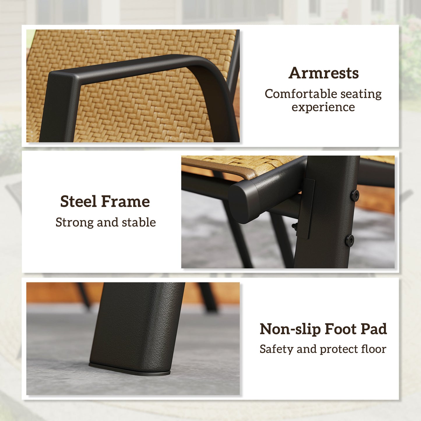 Outsunny Four-Piece Stacking Rattan Garden Seat Set - Khaki