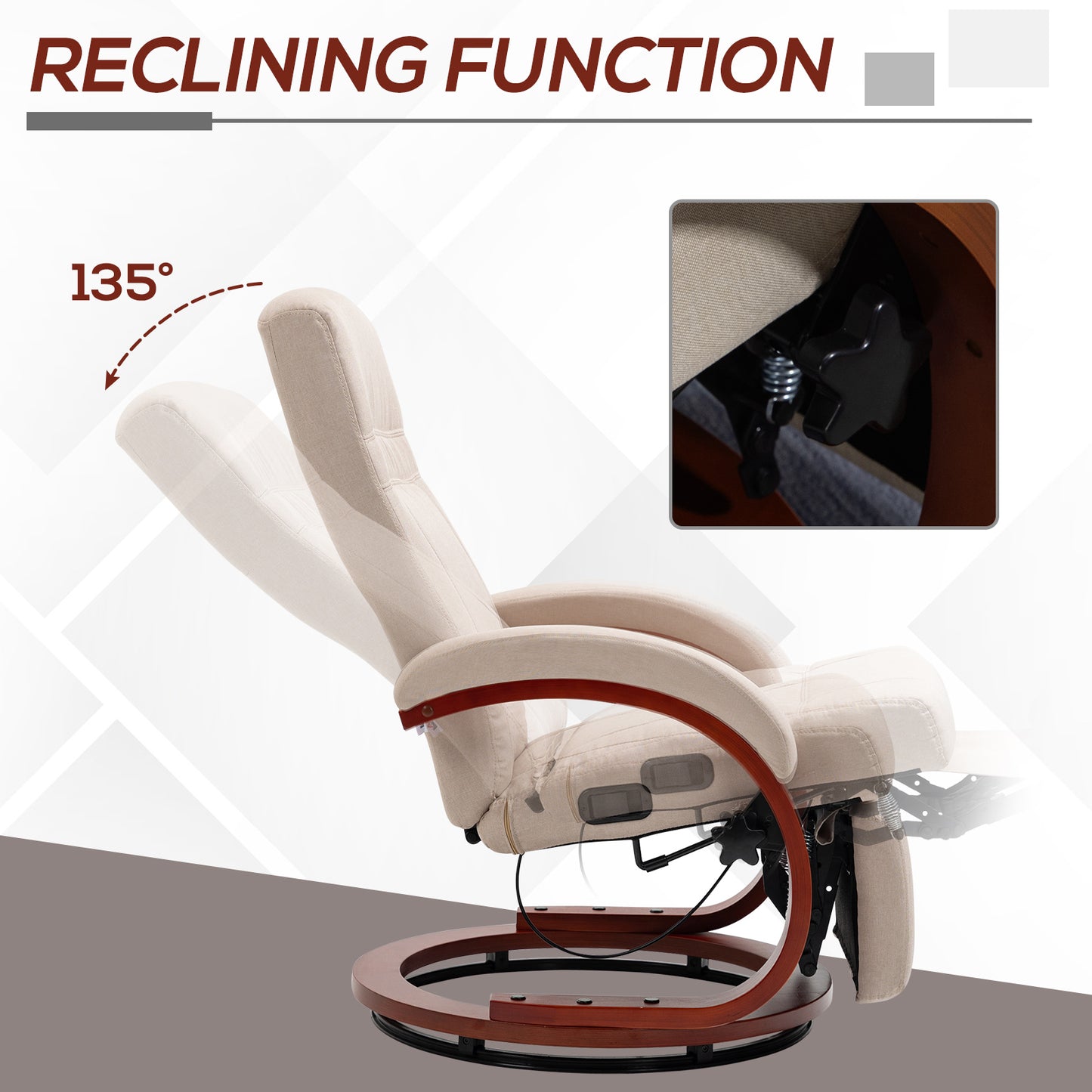 HOMCOM 135° Manual Reclining Swivel Chair, with Footrest - Beige