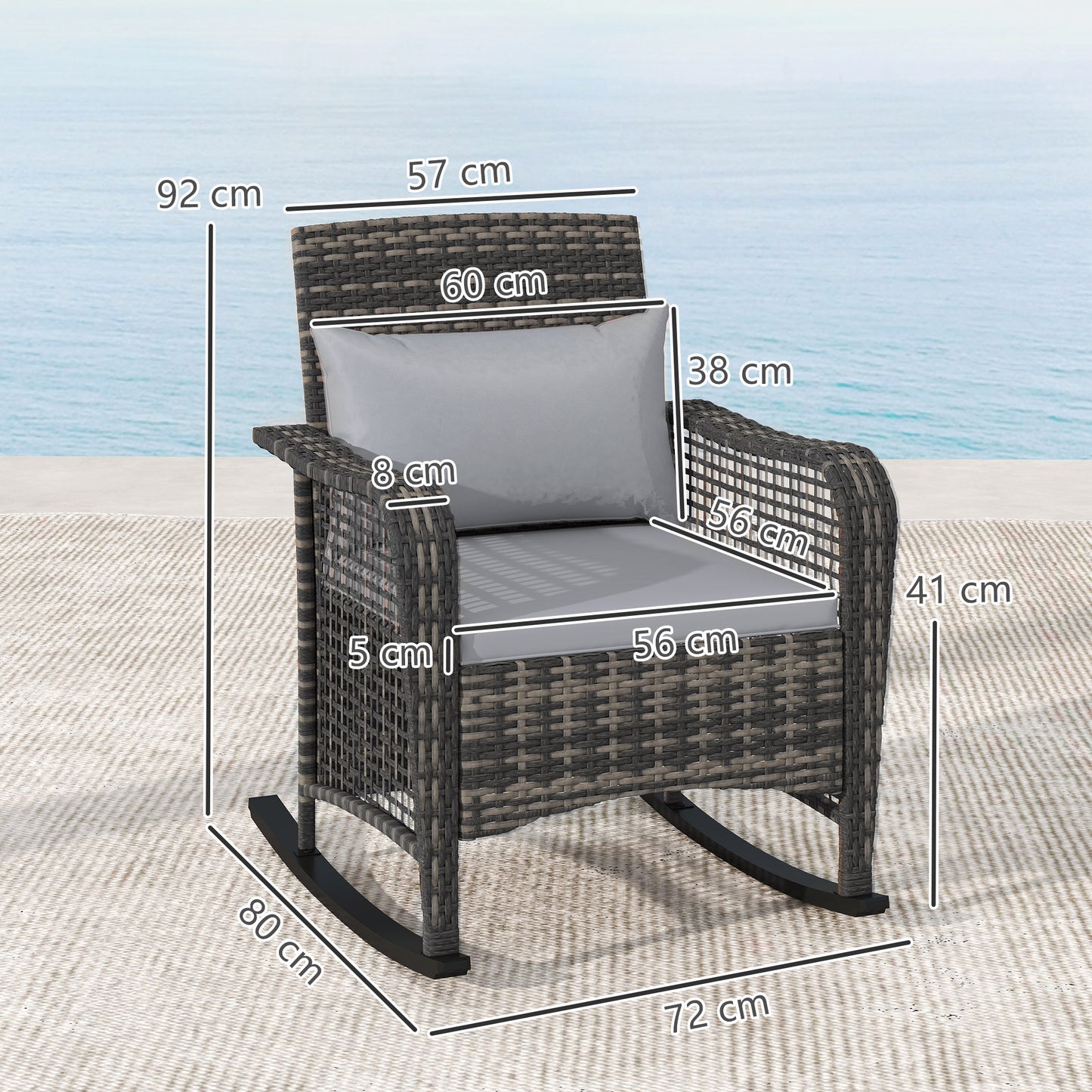 Outsunny Rattan Rocking Chair - Light Grey