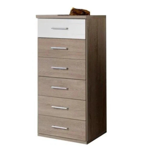 Oak Finish Chest of Drawers LAOS Tallboy Medium Chest, 6 Drawers