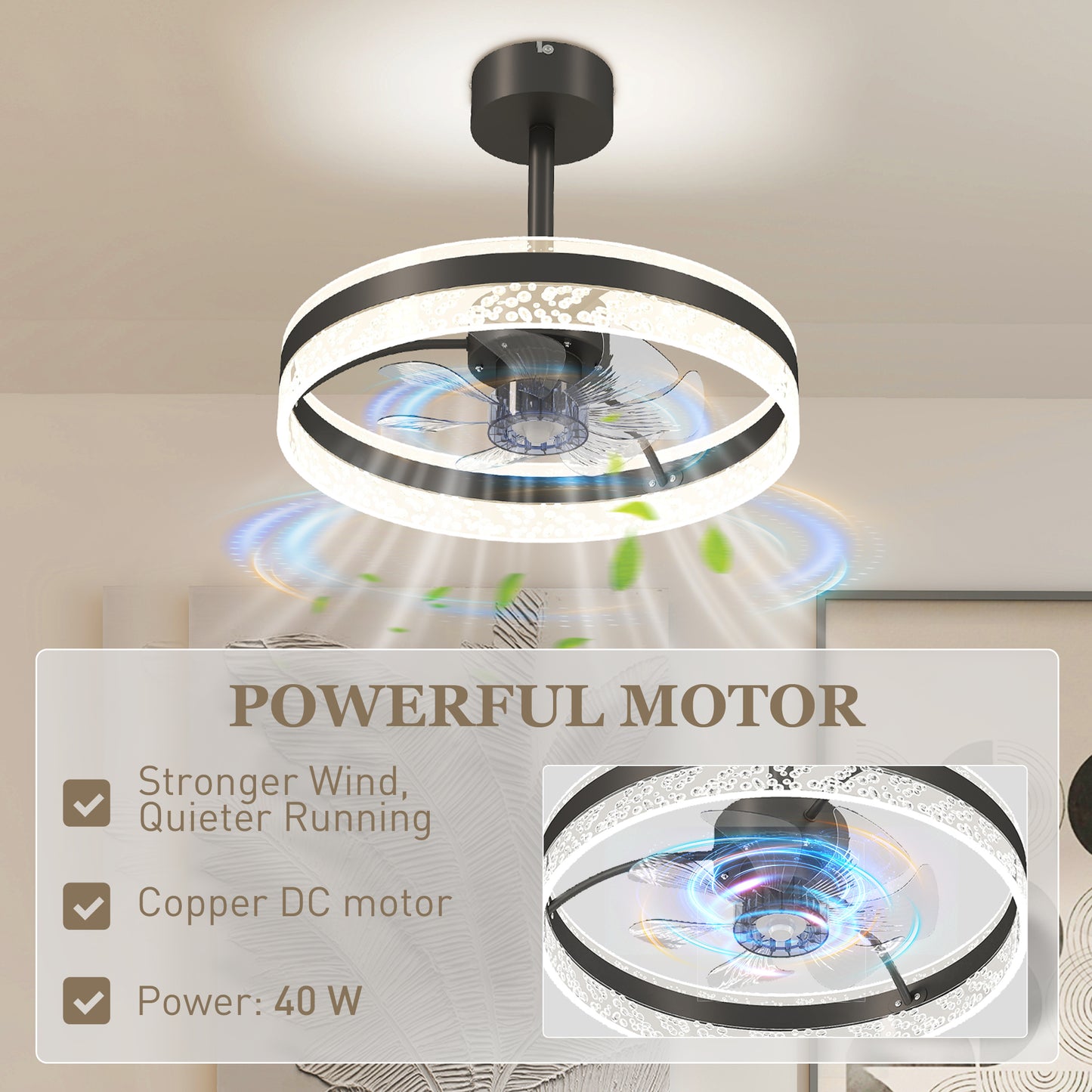 HOMCOM Ceiling Fan with LED Light and Remote - Black