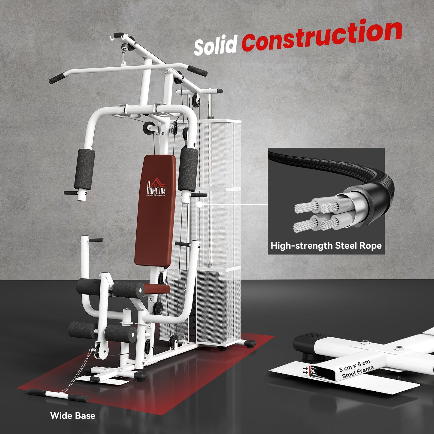 HOMCOM Multifunction Home Gym Weight Training Workout Station Fitness Strength Machine, White
