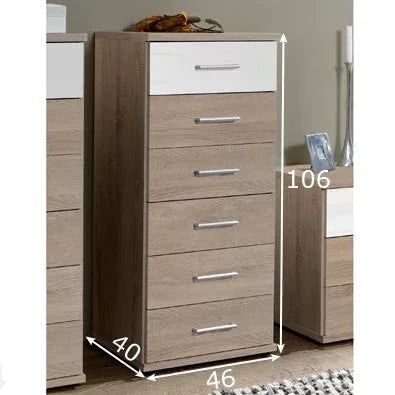 Oak Finish Chest of Drawers LAOS Tallboy Medium Chest, 6 Drawers
