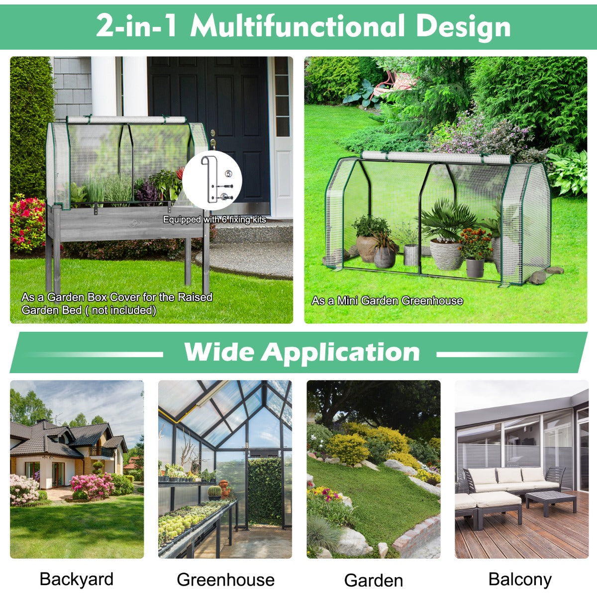 Portable Garden Greenhouse with Roll-up Zipper Door