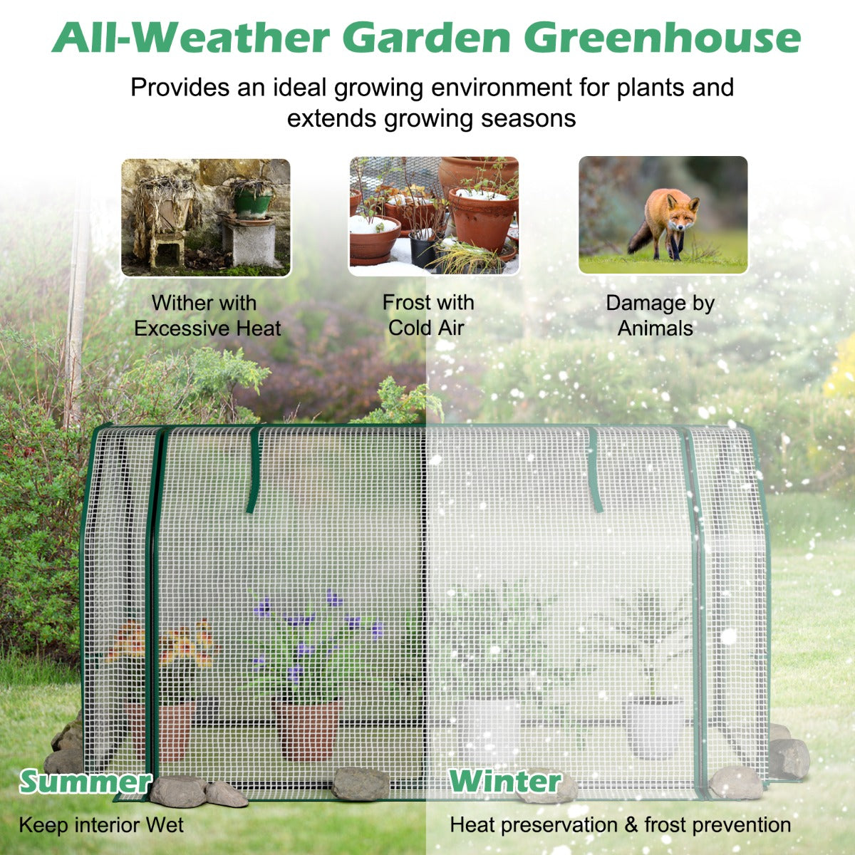 Portable Garden Greenhouse with Roll-up Zipper Door