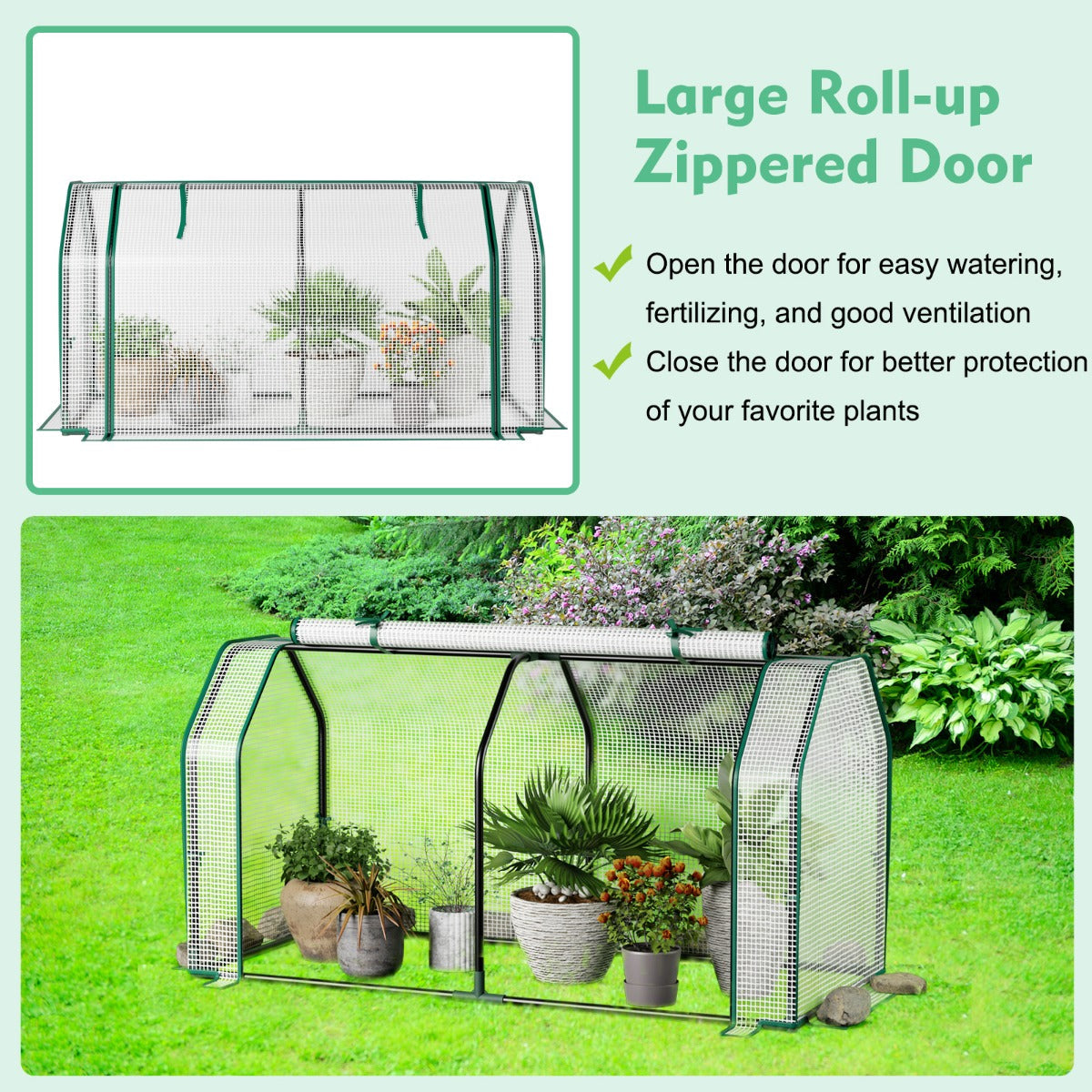 Portable Garden Greenhouse with Roll-up Zipper Door