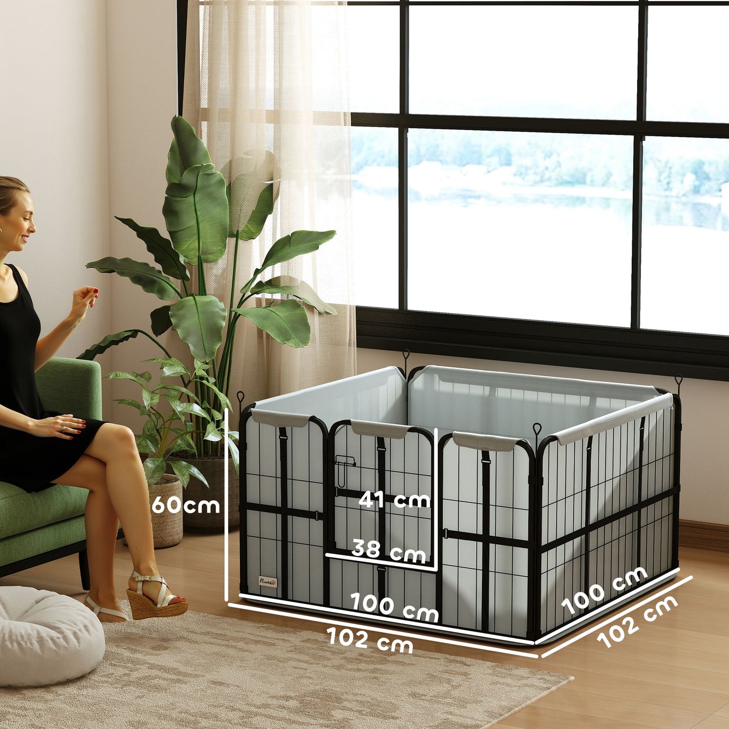 PawHut Steel Dog Whelping Box with Washable Whelping Pad, Wind-Resistant Cloth, for Small, Medium Dogs, 102 x 102 x 60cm