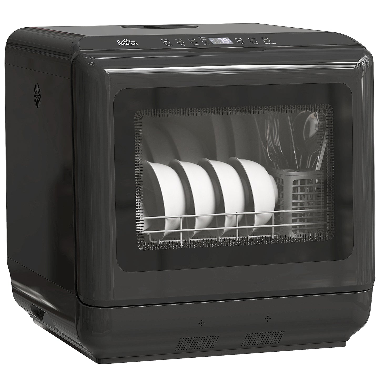HOMCOM Table Top Dishwasher, Mini Countertop Dishwasher with Built-in 6L Water Tank, 6 Programs, Touch Control, LED Display, 4 Place Settings, Dual Water Supply and Air Drying Function, Black