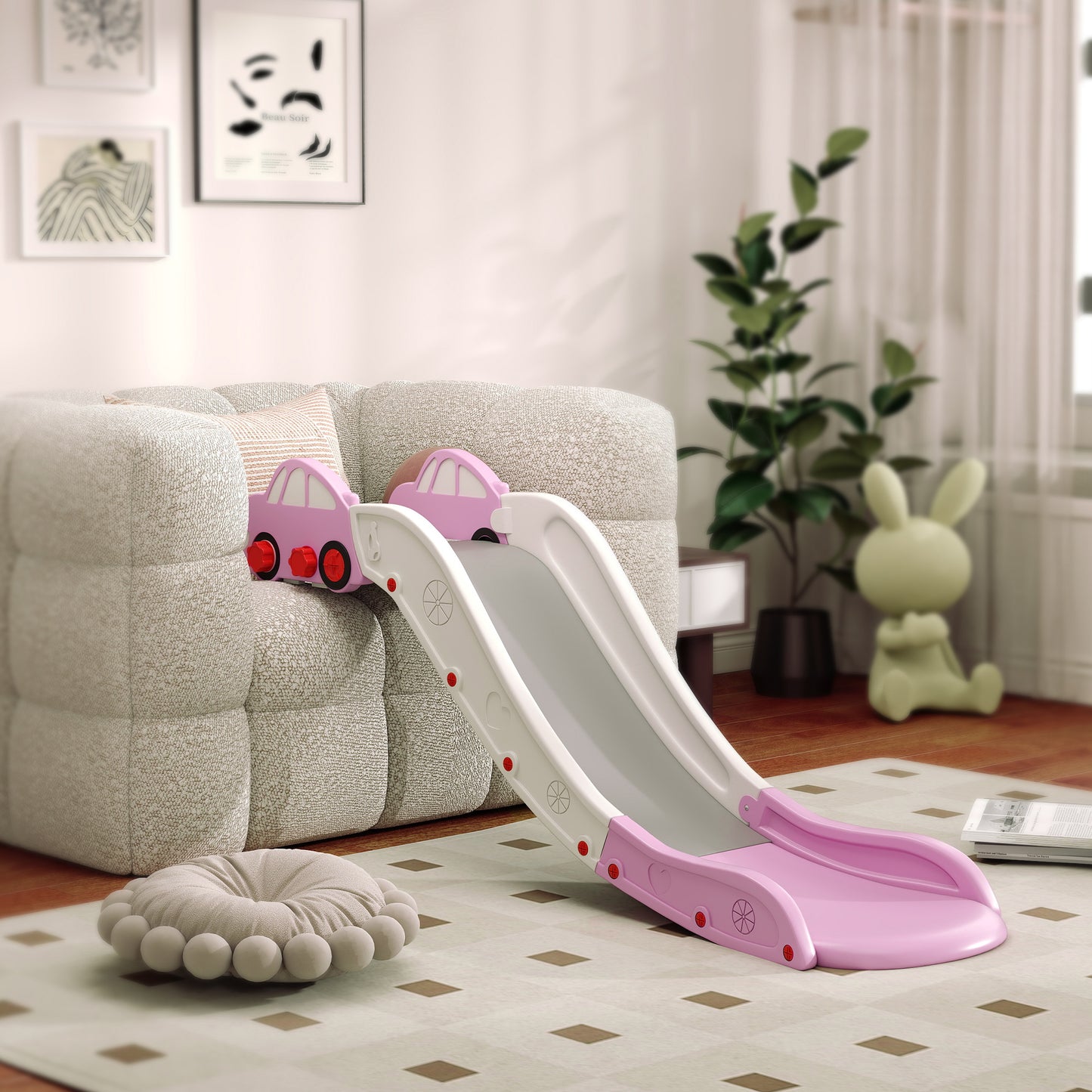 AIYAPLAY Kids Slide for Bed, Sofa, with Extended Length, Easy to assemble and Store, Pink