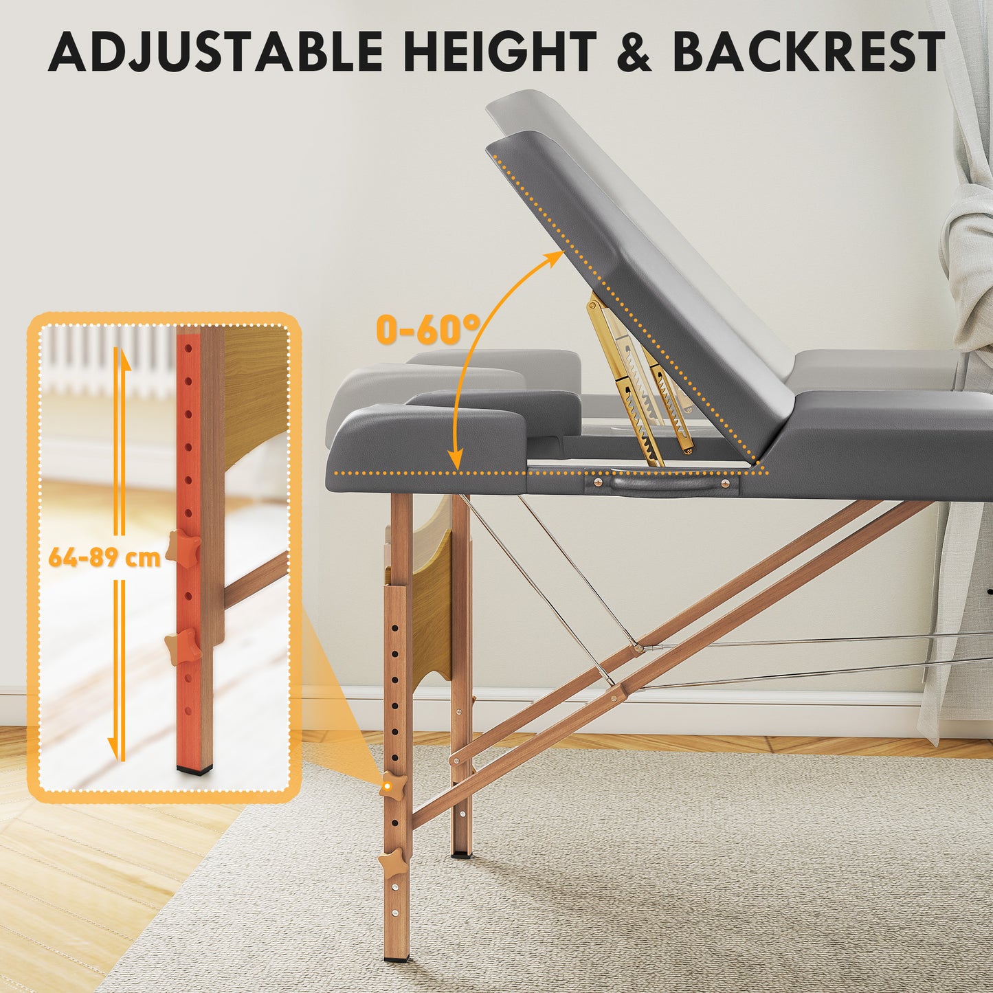 HOMCOM Foldable Massage Table with Beech Wood Legs - Grey