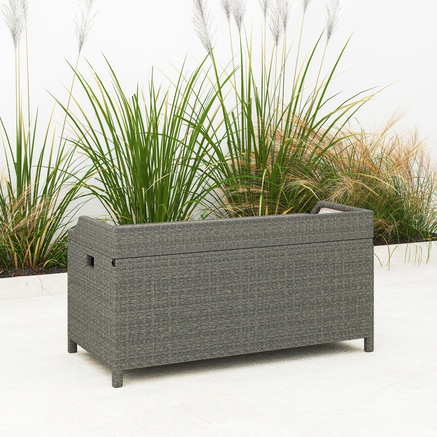 Outsunny 130 L Rattan Garden Storage Box, with Seat - Grey