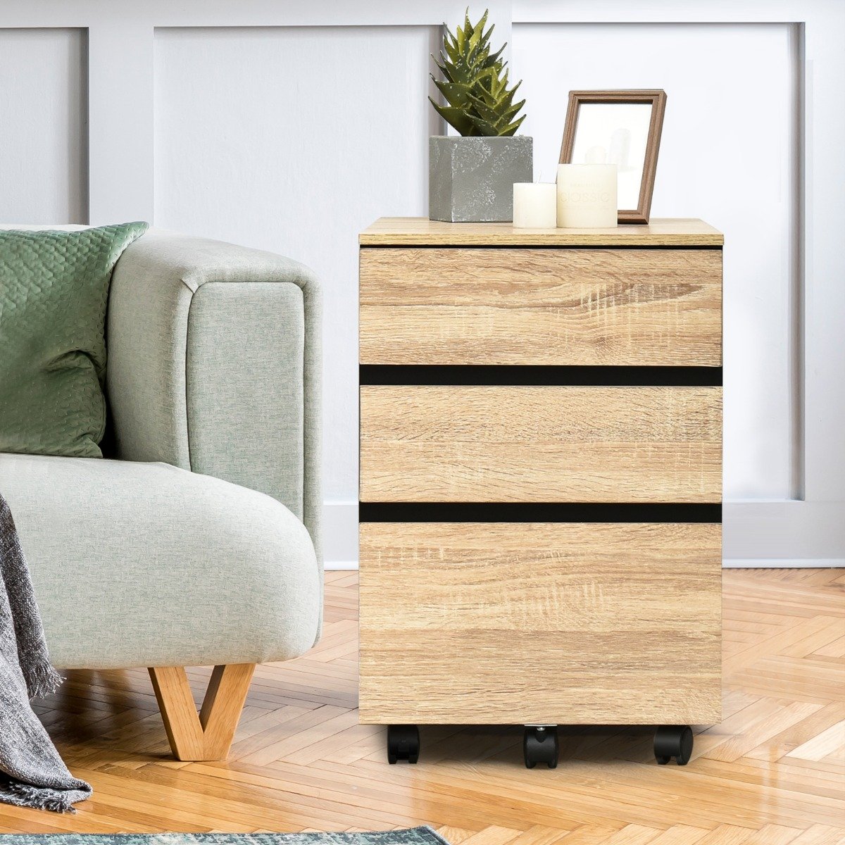 3-Drawer Mobile File Cabinet Vertical Filling Cabinet Under Desk
