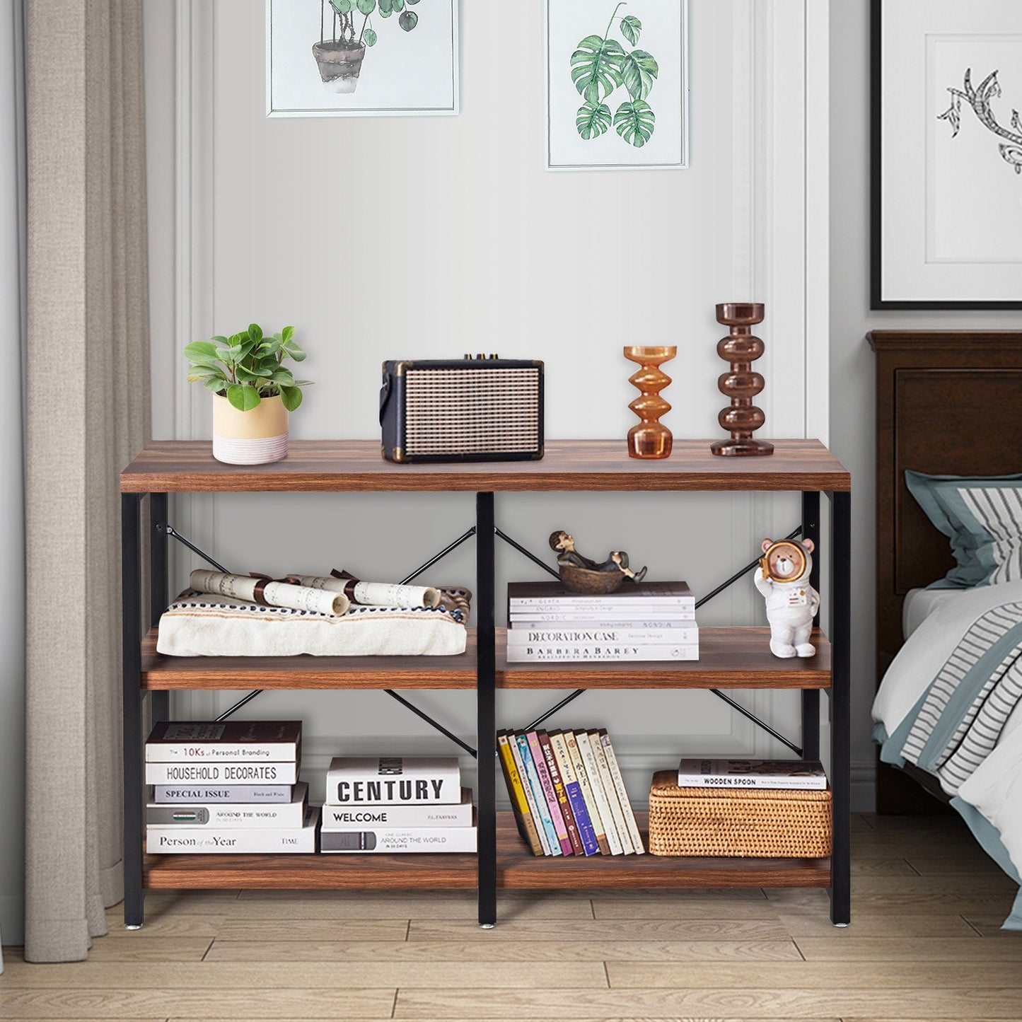 Rustic 3-Tier Console Table with "X" Shaped Back Braces