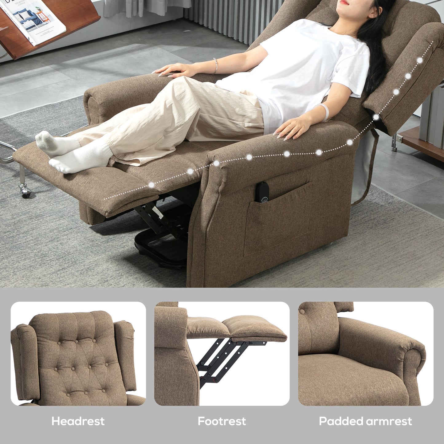 HOMCOM 45° Lifting Riser and Recliner Armchair - Dark Brown