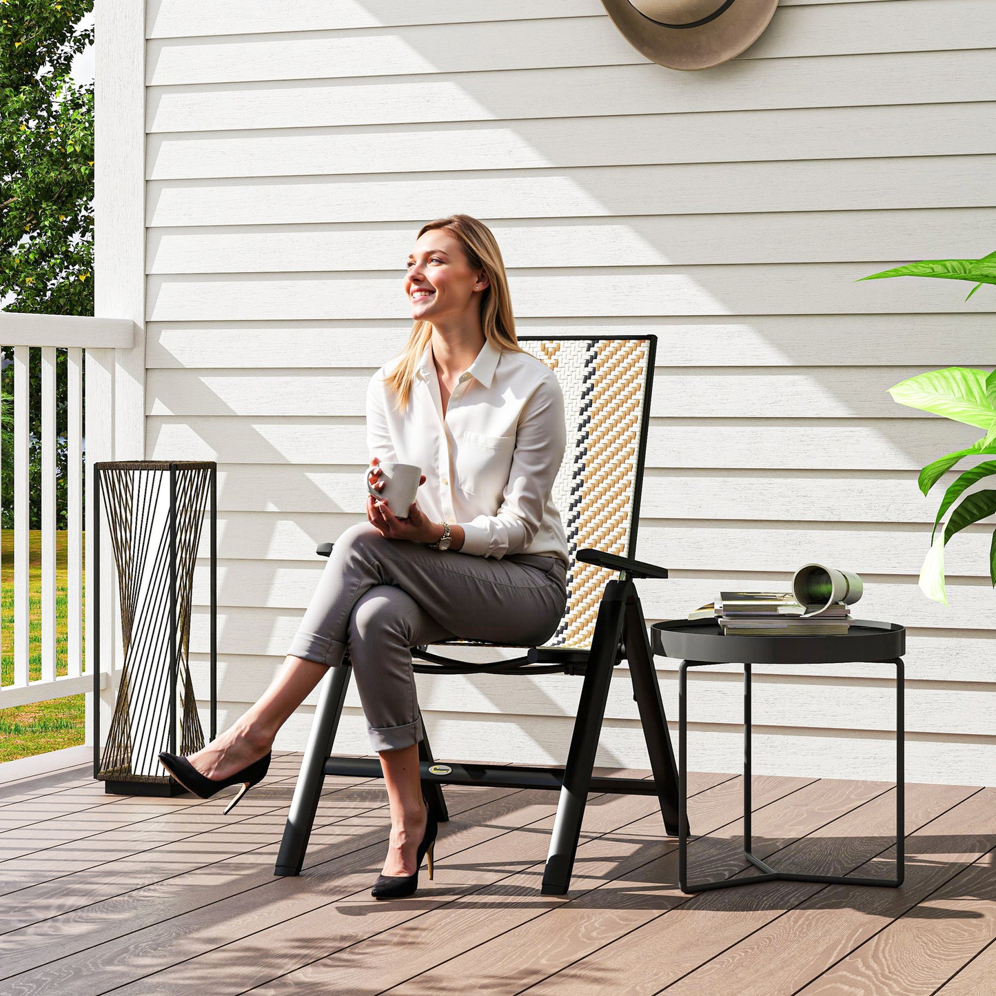 Outsunny Rattan Reclining Garden Chairs - Orange