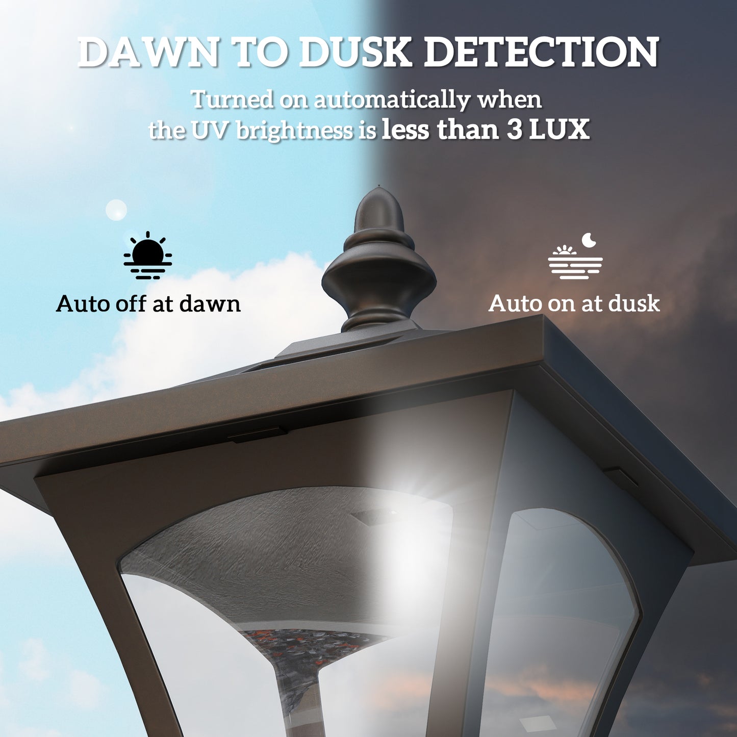 Outsunny Outdoor Garden Solar Post Lamp Photosensitive LED Lantern Bollard Pathway 1.2M Tall – Black