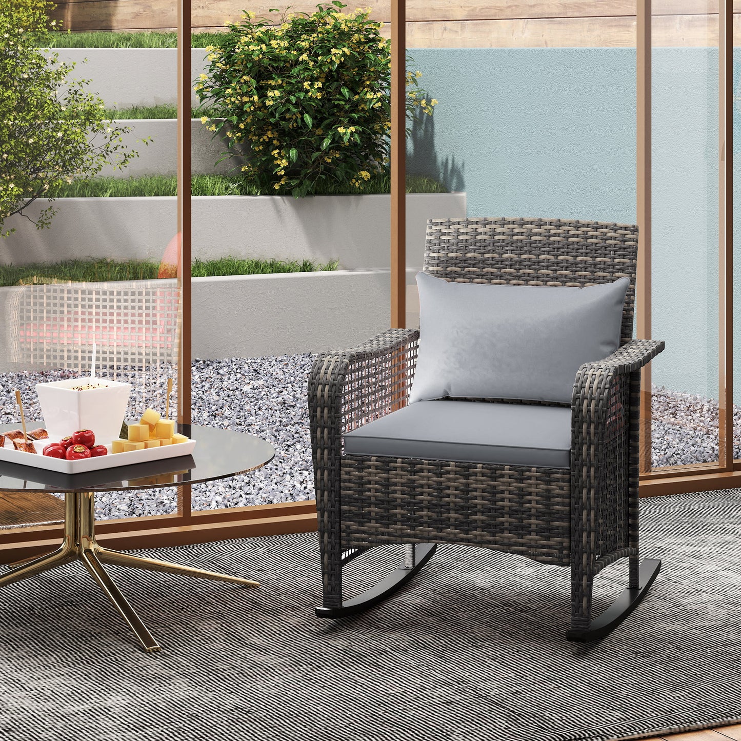 Outsunny Rattan Rocking Chair - Light Grey