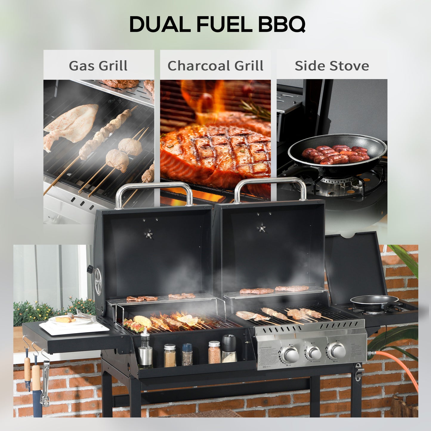 Outsunny Dual Fuel BBQ Grill - Black