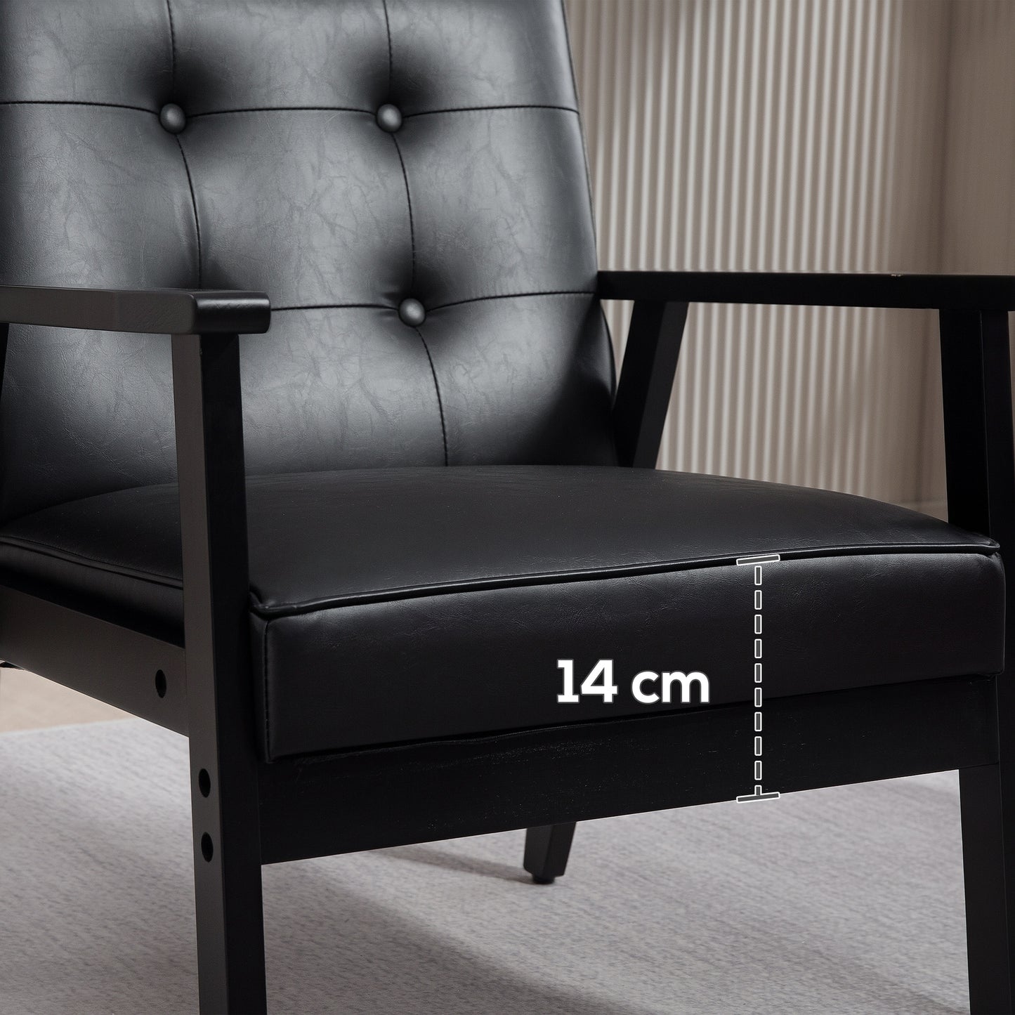 HOMCOM Retro-Style Accent Chair, with Faux Leather Seat - Black