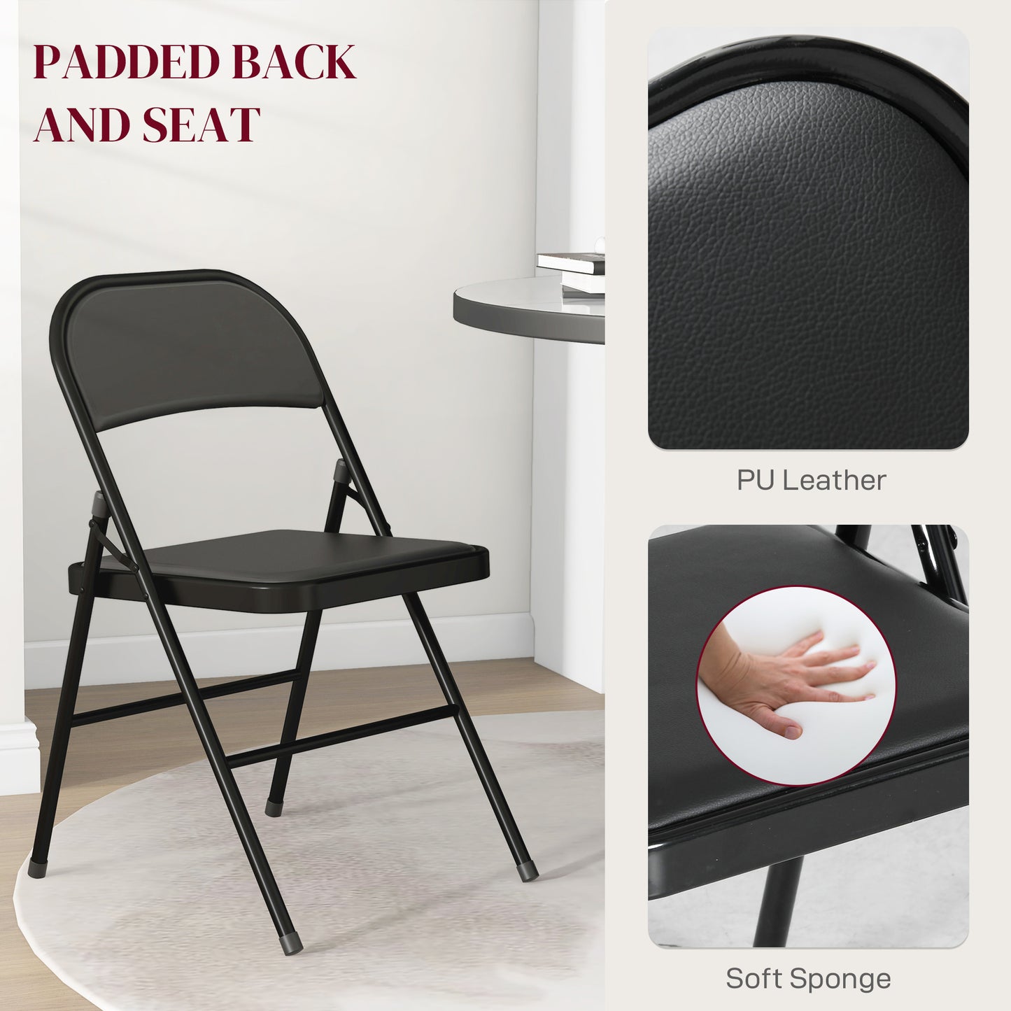 HOMCOM Set of Four Cushioned Folding Chairs - Black