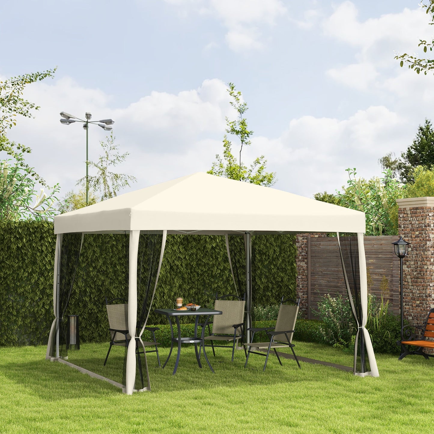 Outsunny 3 x 3(m) Pop Up Gazebo with 4 Mesh Sides and Carry Bag, Height Adjustable Party Canopy Tent, Portable Garden Outdoor
