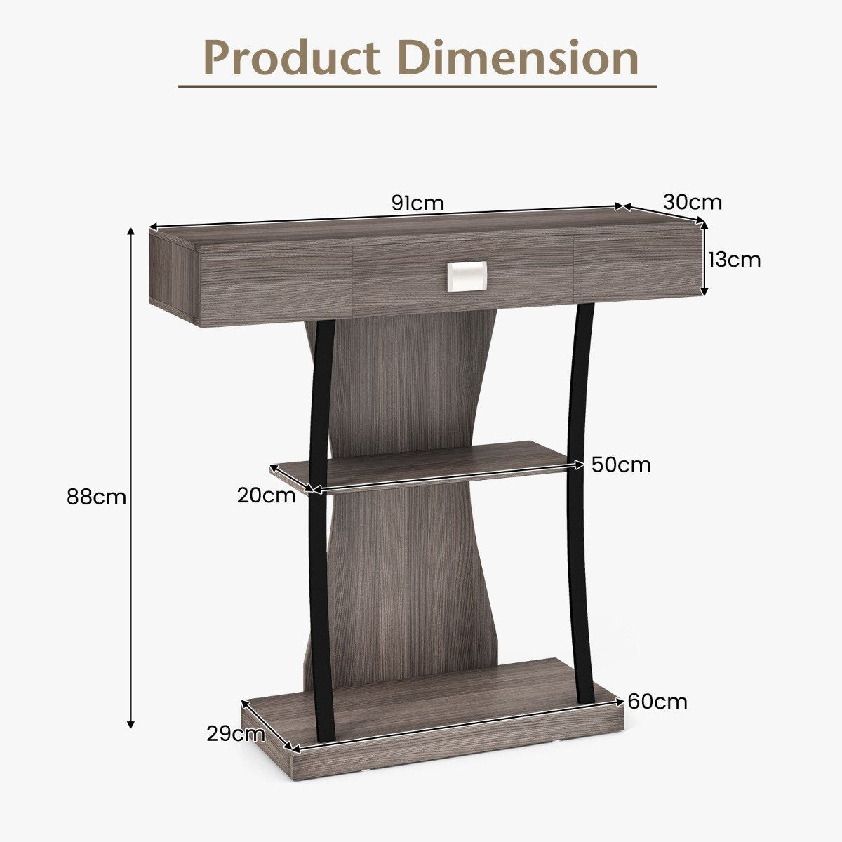 T-Shaped Console Table for Small Space-Grey