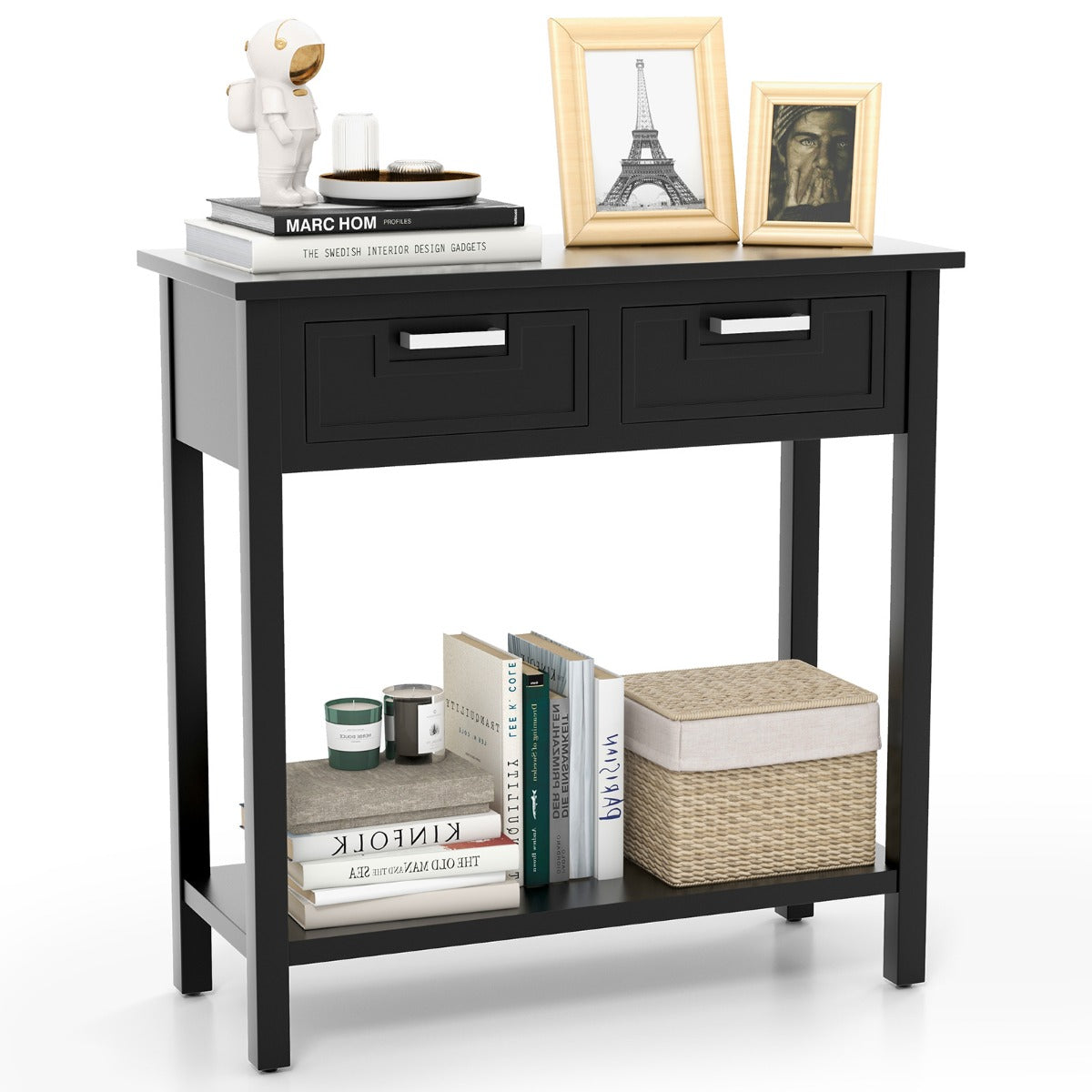Modern Console Table 2 Drawer with Shelf-Black