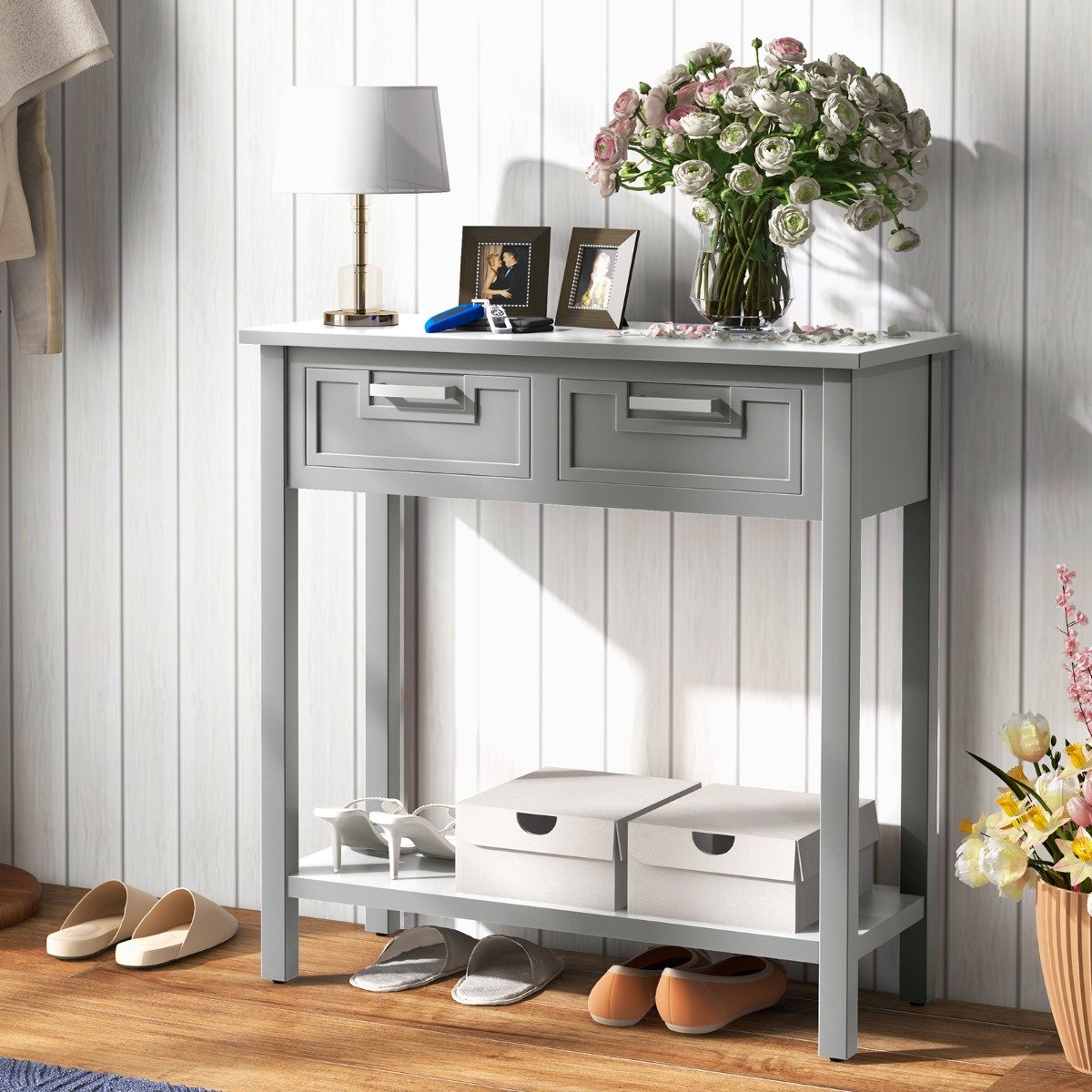 Modern Console Table 2 Drawer with Shelf-Grey