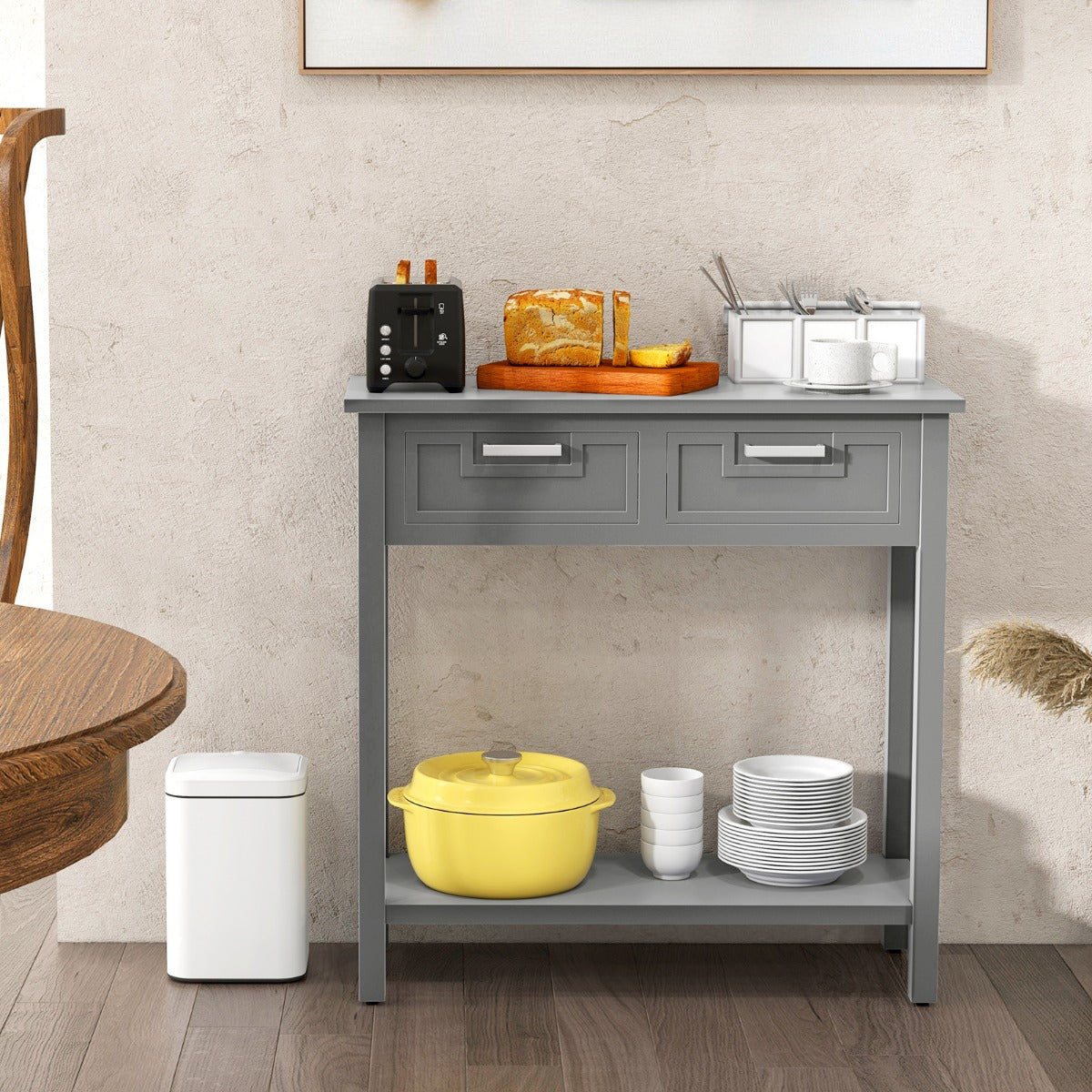 Modern Console Table 2 Drawer with Shelf-Grey