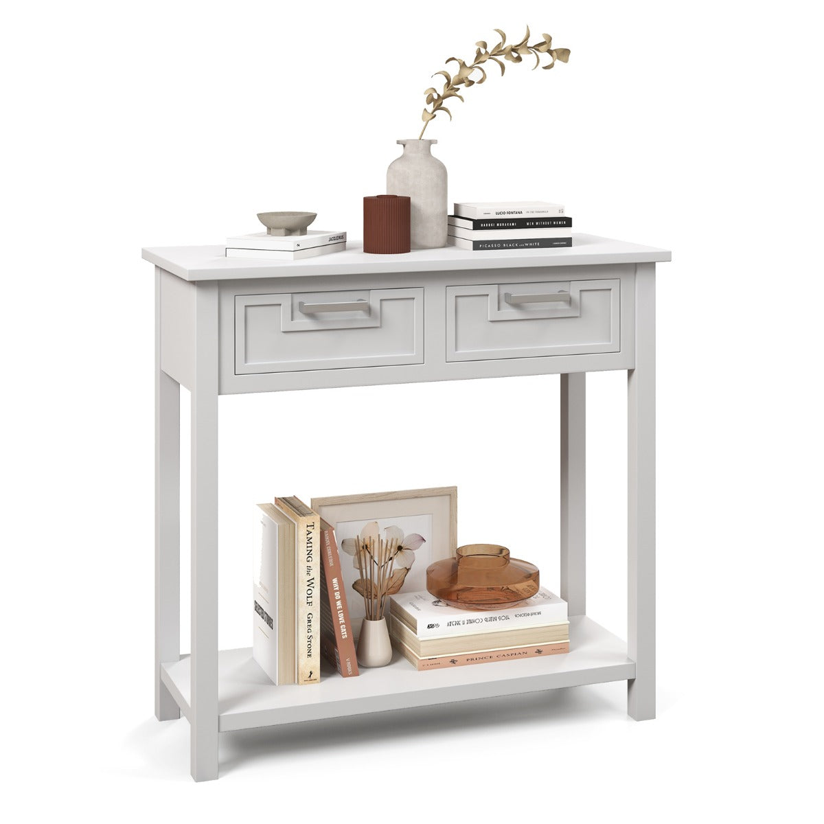 Modern Console Table 2 Drawer with Shelf-White