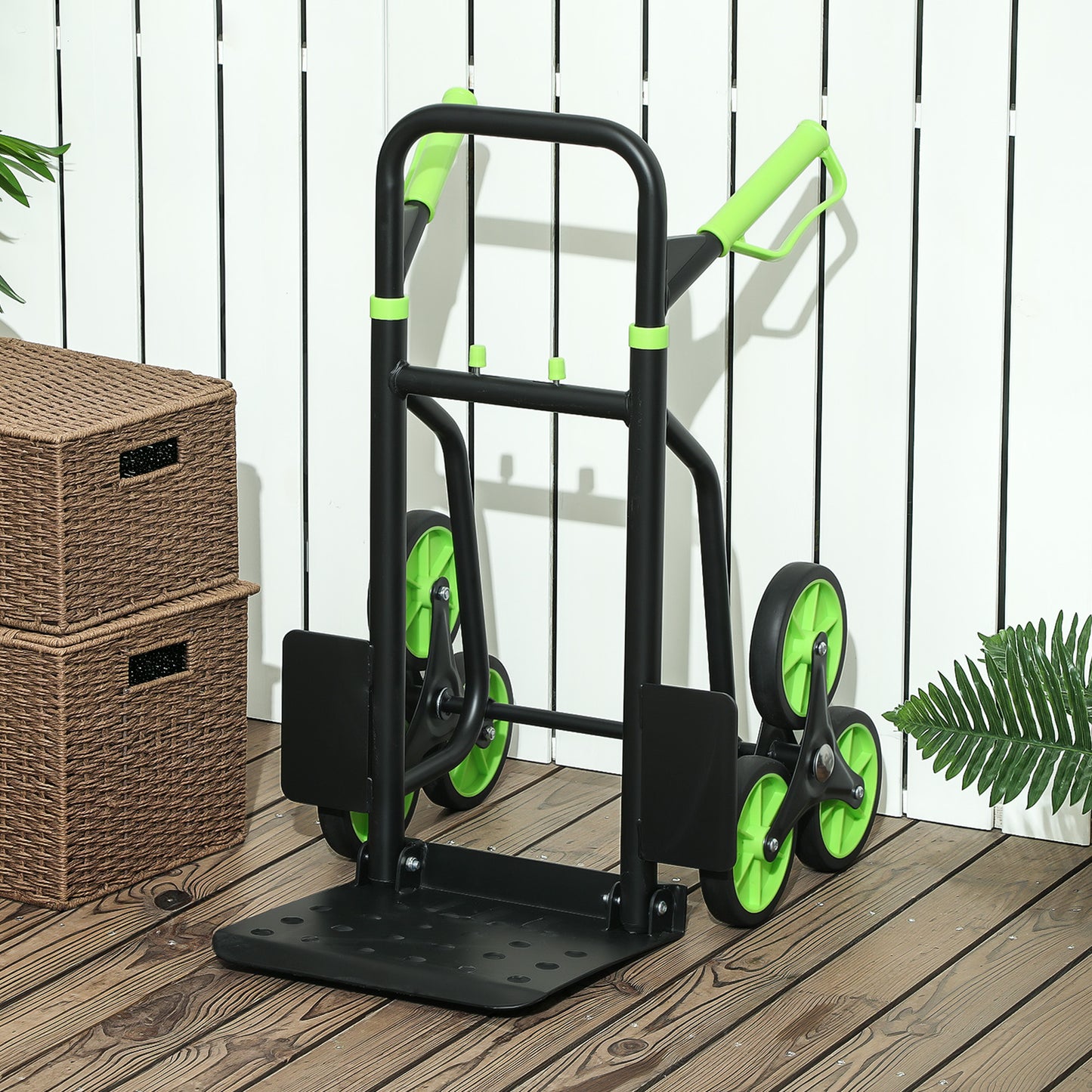 DURHAND Six-Wheel Folding Sack Barrow Trolley - Black/Green