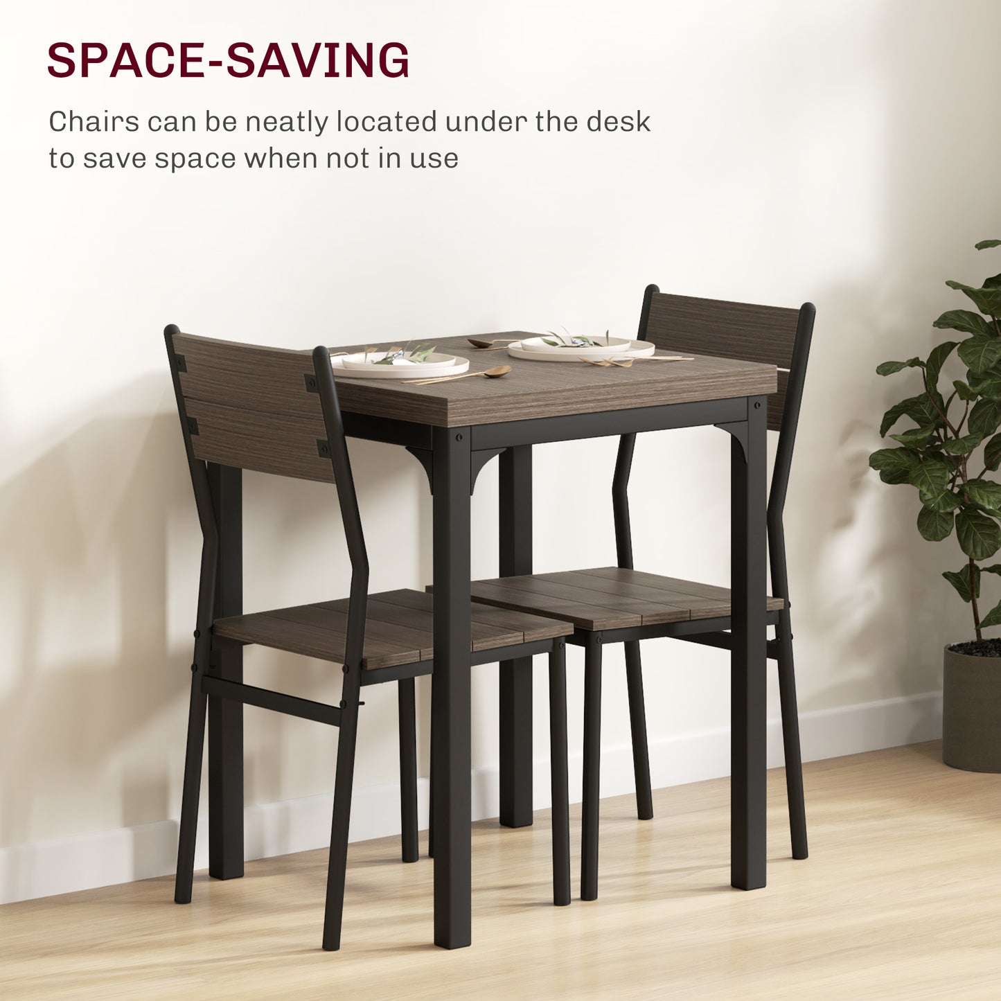 HOMCOM Three-Piece Minimal and Compact Dining Set, Grey Wood Grain