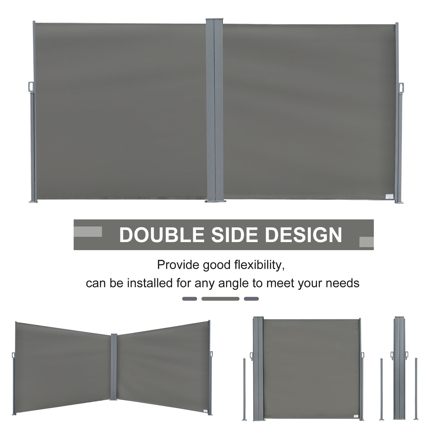 Outsunny 6 x 2m Retractable Sun Side Awning Screen Fence Patio Garden Wall Balcony Screening Panel Outdoor Blind Privacy Divider – Grey