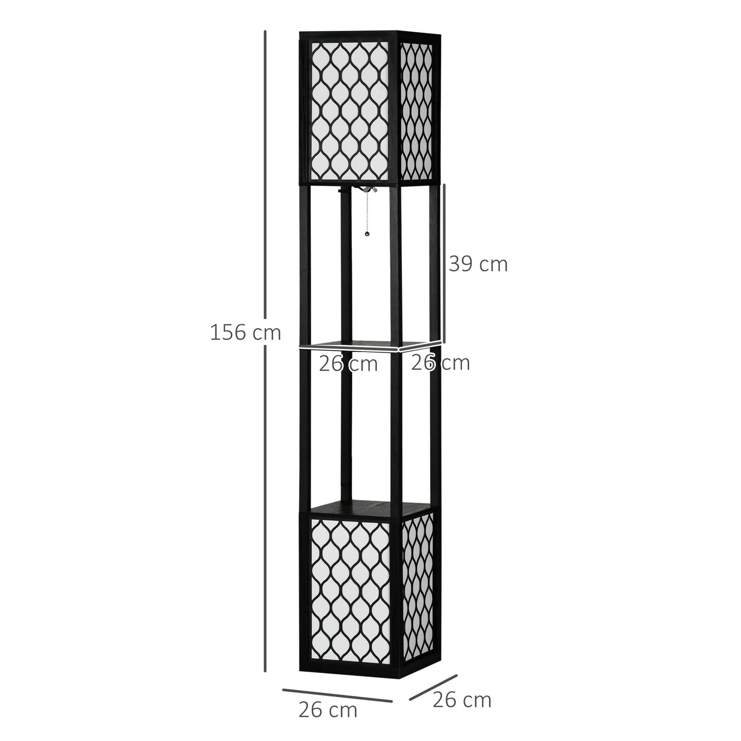 HOMCOM Floor Lamp with Shelves, Dual Light, Modern Tall Standing Lamps for Living Room, Bedroom, with Chain Switch, Bulb not Included, Black