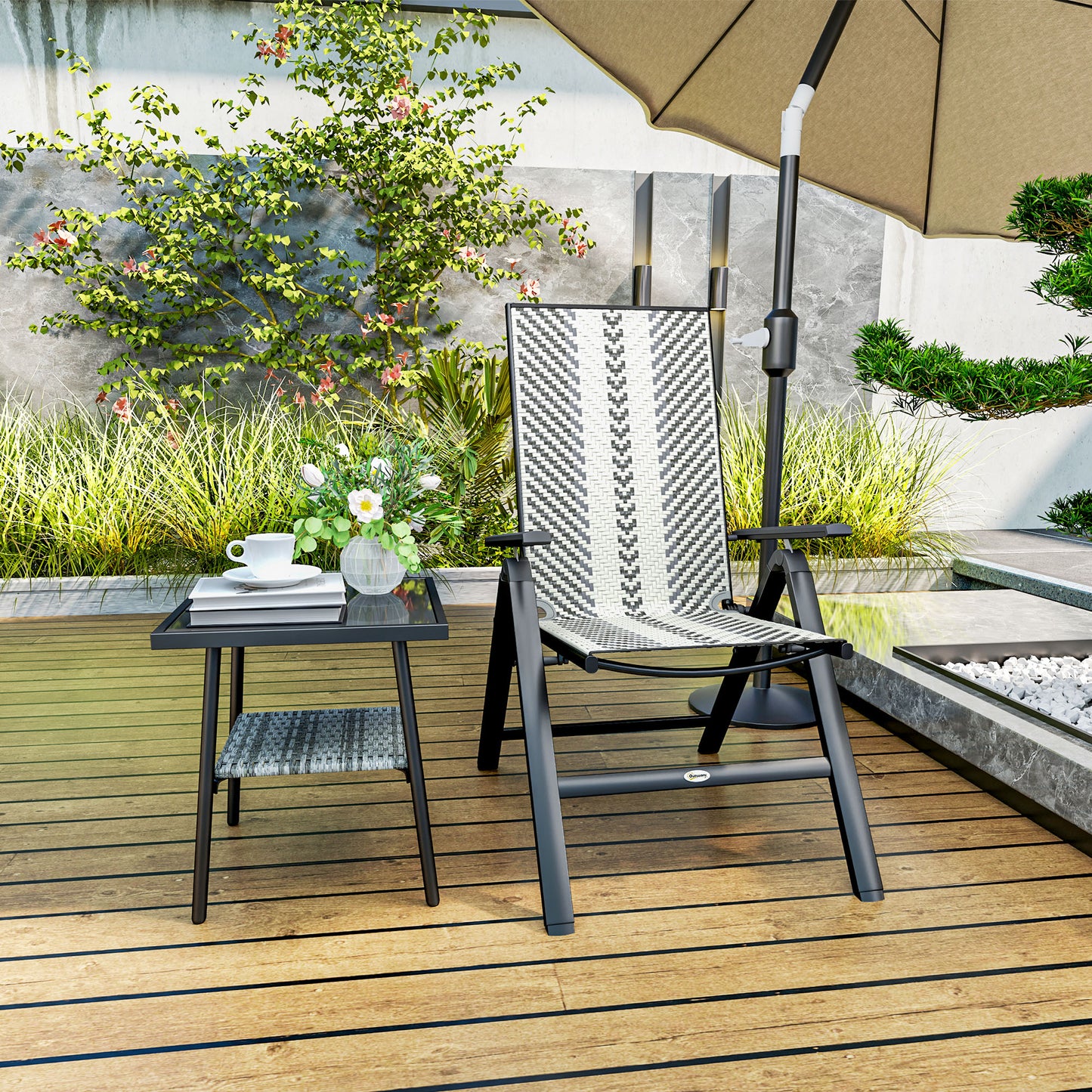 Outsunny Rattan Reclining Garden Chairs - Grey