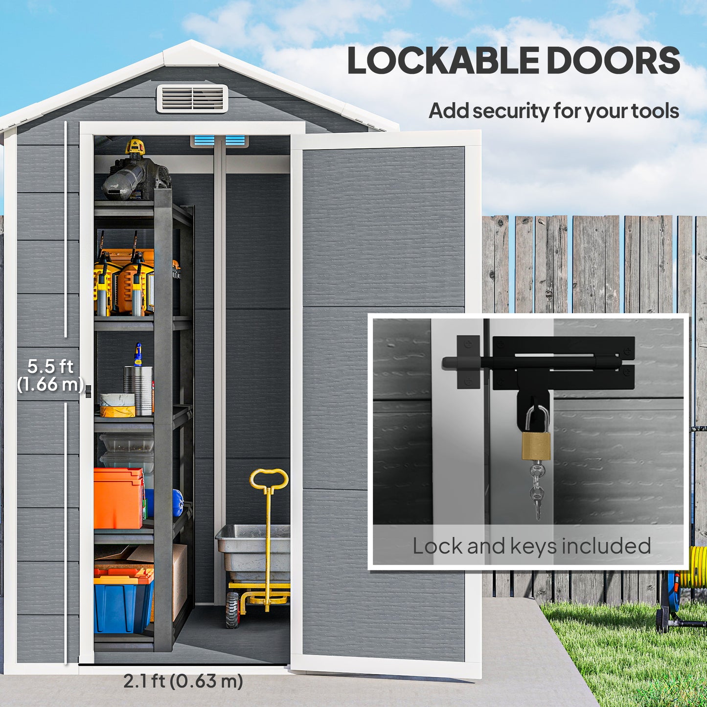 Outsunny 4 x 6ft Garden Shed, Plastic Shed with Floor, Window, Lockable Door and Vents, Resin Tool Shed for Outdoor Patio Storage, Zero Maintenance, Grey