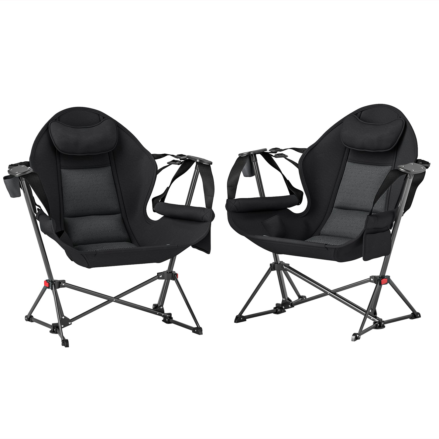 Outsunny Hammock Camping Chair Set of 2, Adjustable Back Swinging Camping Chair Portable Swinging Chair with Cup Holder, Headrest, Padded Seat and Carry Bag for Travel Fishing Hiking, Black