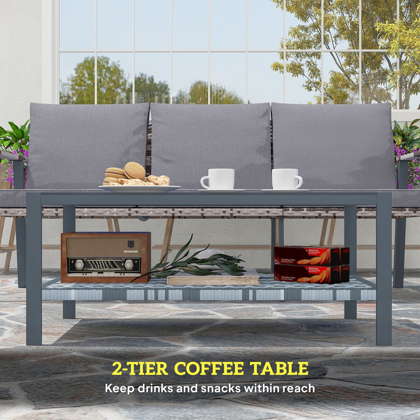 Outsunny Six-Piece Rattan Garden Sofa Set - Grey