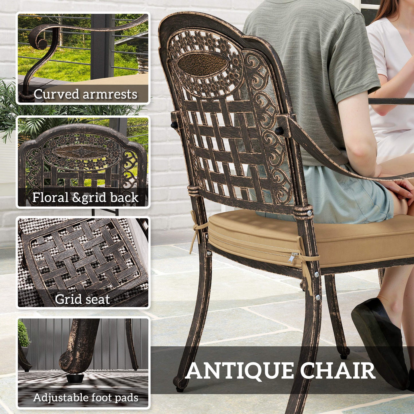 Outsunny Five-Piece Cast Aluminium Garden Dining Set - Bronze Tone