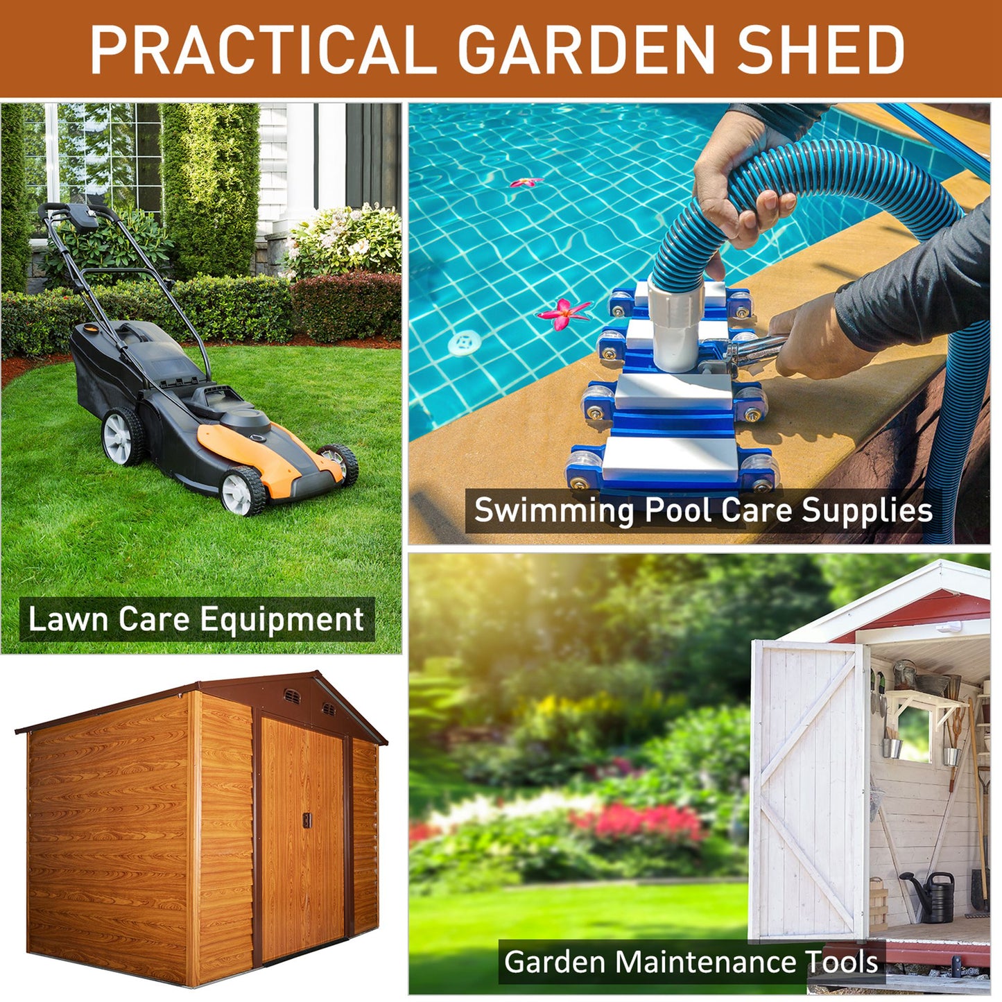 Outsunny 9 x 6ft Metal Garden Shed, House Hut Gardening Tool Storage with Ventilations, Sliding Door, Sloped Roof and Foundation Kit for Garden, Patio, Brown