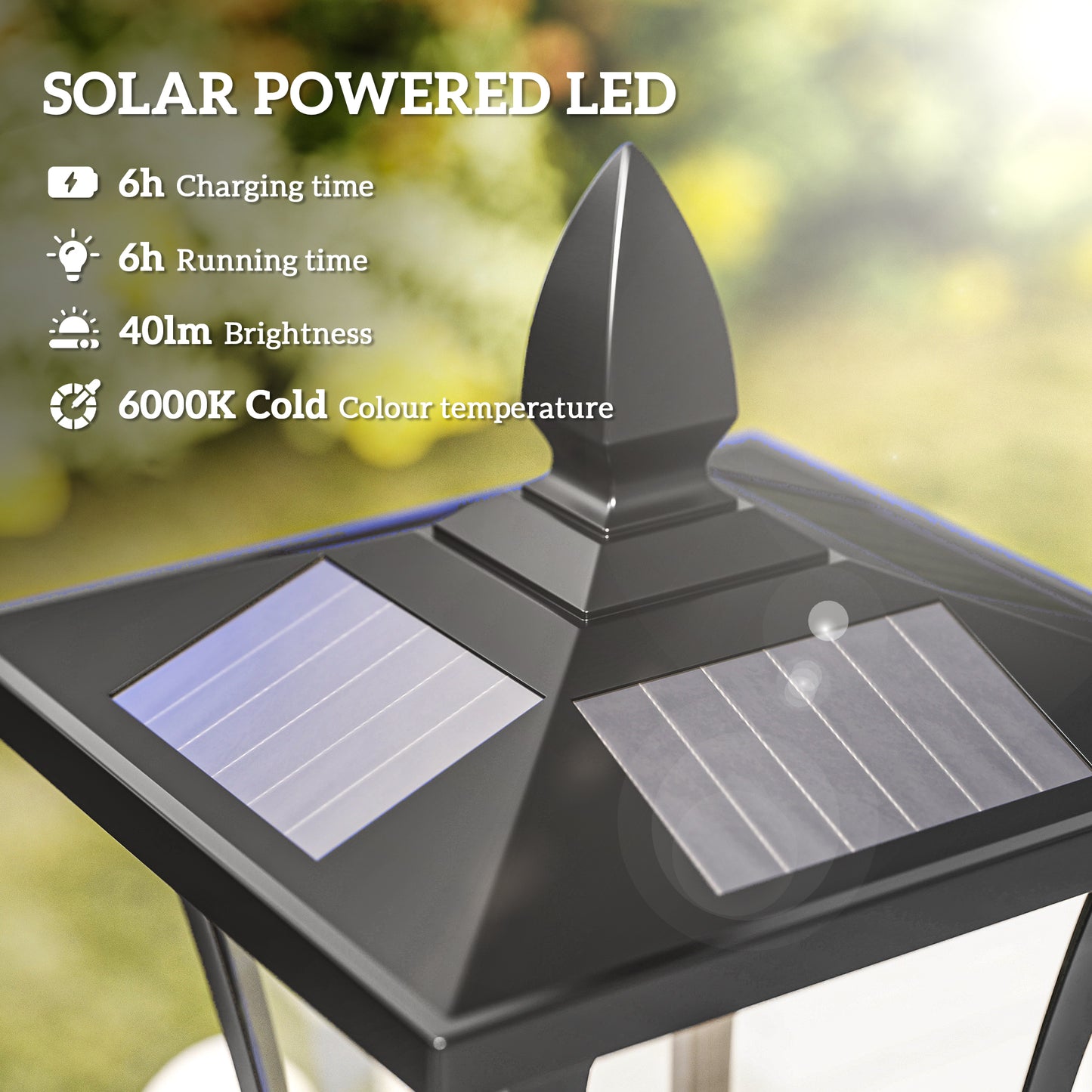 Outsunny Outdoor Garden Solar Post Lamp Sensor Dimmable LED Lantern Bollard Pathway 1.6M Tall – Black