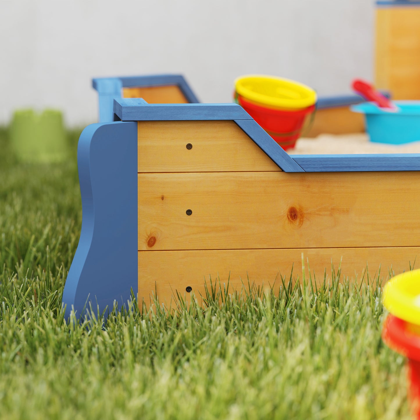 Outsunny Sand pit Kids Children Sandpit Wooden Pirate Ship Sandboat Outdoor Backyard Playset w/Bench Bottom Liner