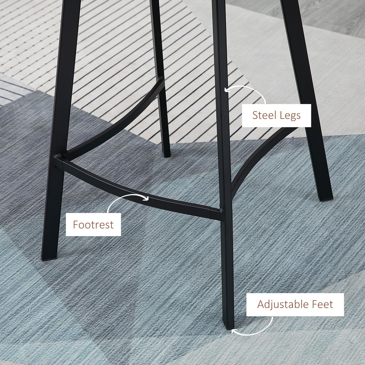 HOMCOM Bar Stools Set of 2, PU Leather Kitchen Stools, Upholstered Breakfast Bar Chairs with Backrest, Steel Legs for Home, Dining Room, Brown