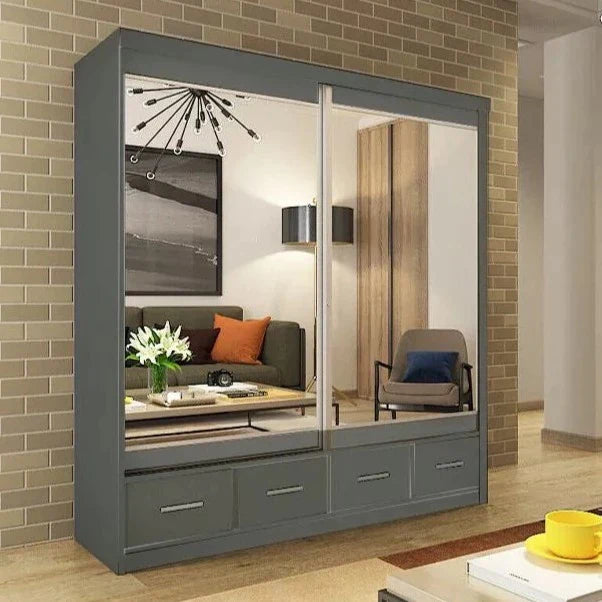 Newry Black Sliding Door Mirrored Wardrobe with Drawers - 150cm and 200cm